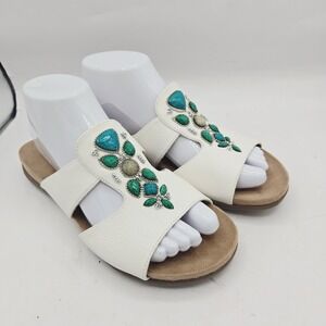 NATURALIZER NATURAL SOUL Slip On Sandals Mules Slide Green Stones White SZ 7.5 W